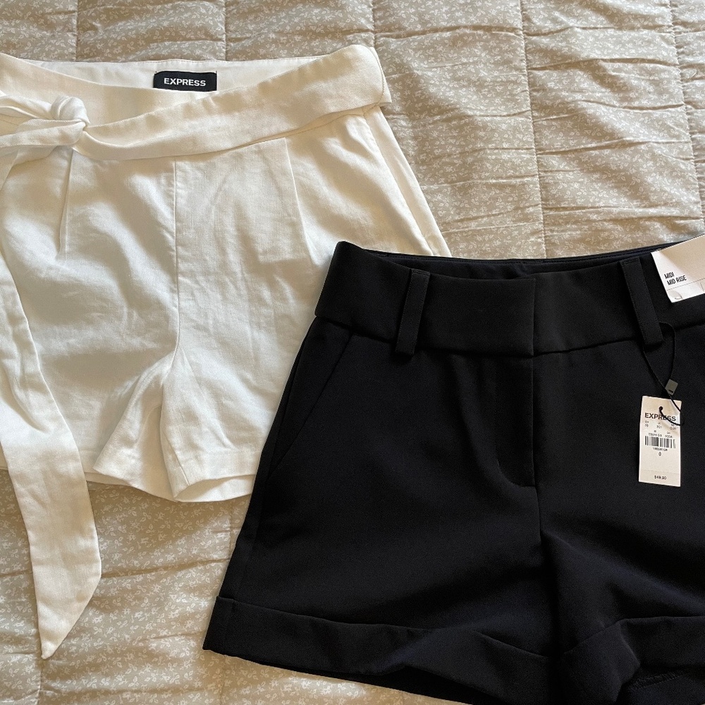 Two Express Shorts, Size 0, NWT and NWOT, Linen and Polyester